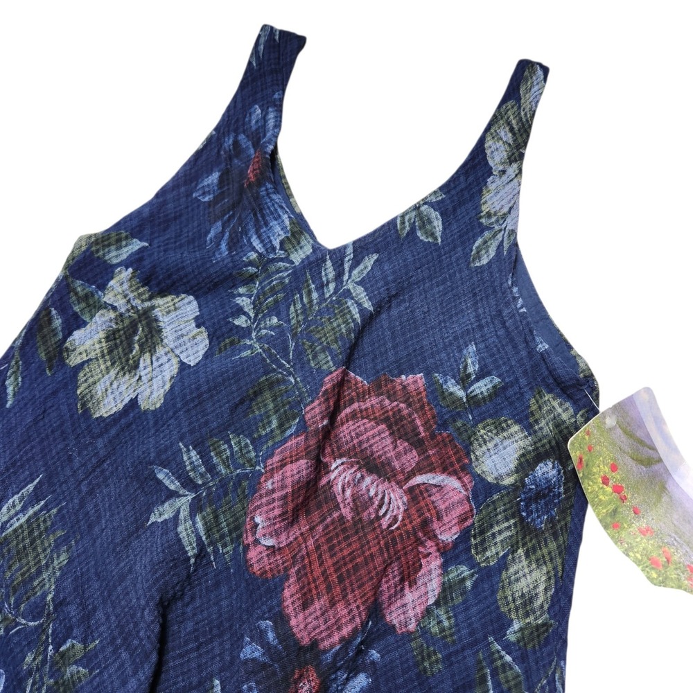 NWT Colette from La Maison One Size S/M/L Navy Floral Gauze Tiered Midi Dress - Picture 4 of 12